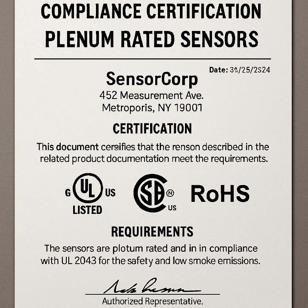 plenum rated ceiling sensors compliance certification requirements