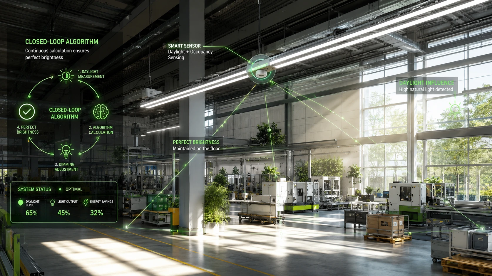 Smart Closed-Loop Algorithm: Constant 500 Lux Task Lighting, Zero Manual Re-calibration Required Smart Closed-Loop Algorithm: Constant 500 Lux Task Lighting, Zero Manual Re-calibration Required