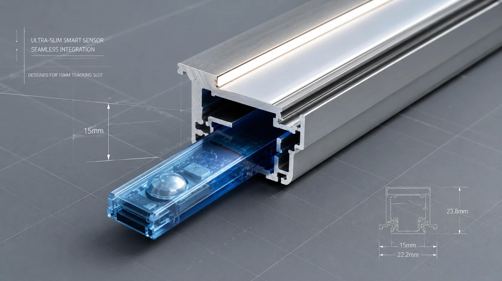 Linear smart sensor dimensions slim aluminum profile integration LumiEasy Linear smart sensor dimensions slim aluminum profile integration LumiEasy