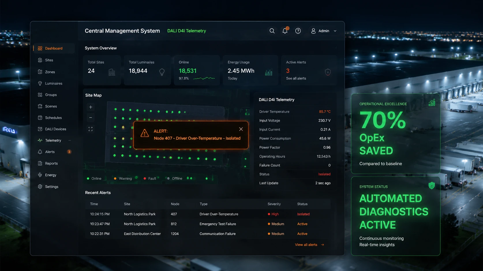Central lighting management software DALI D4i predictive maintenance dashboard LumiEasy Central lighting management software DALI D4i predictive maintenance dashboard LumiEasy