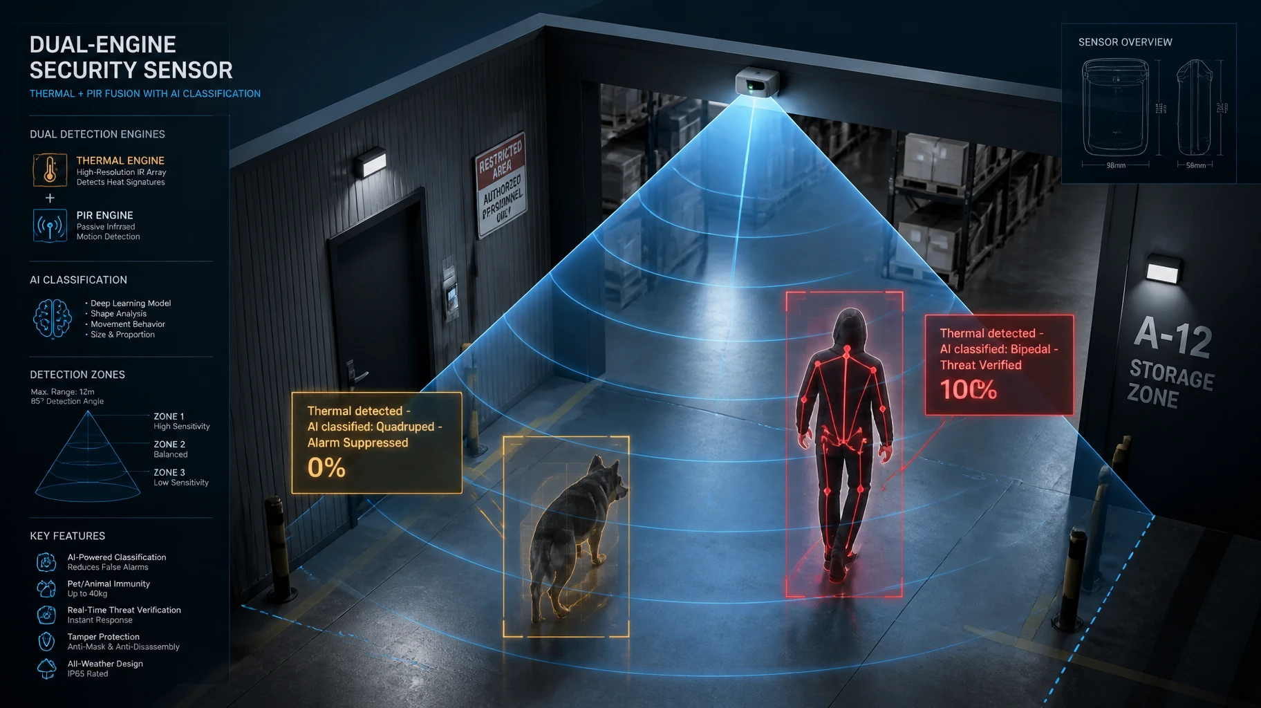 pet immune PIR sensor sensitivity AI vision algorithm matrix LumiEasy