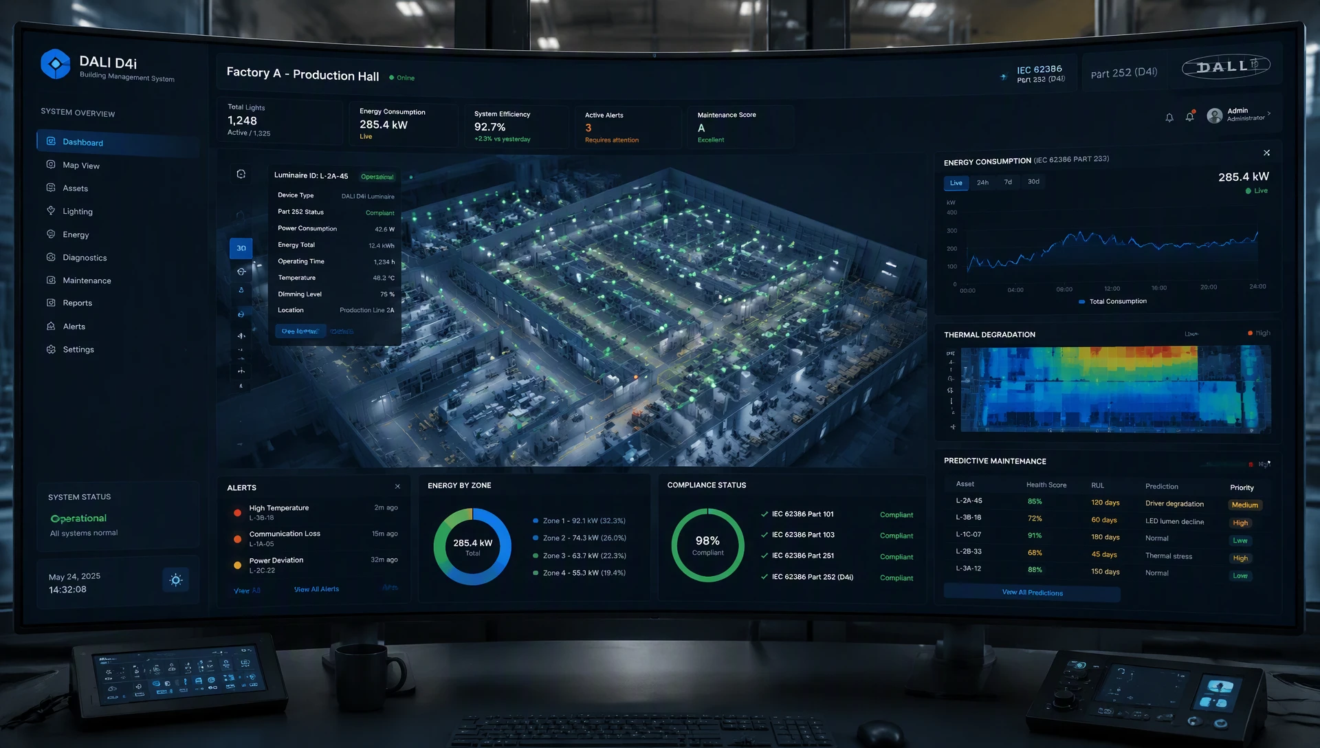 Real-time D4i Luminaire Telemetry and Energy Monitoring Dashboard in an Industrial BMS Control Center. Real-time D4i Luminaire Telemetry and Energy Monitoring Dashboard in an Industrial BMS Control Center.