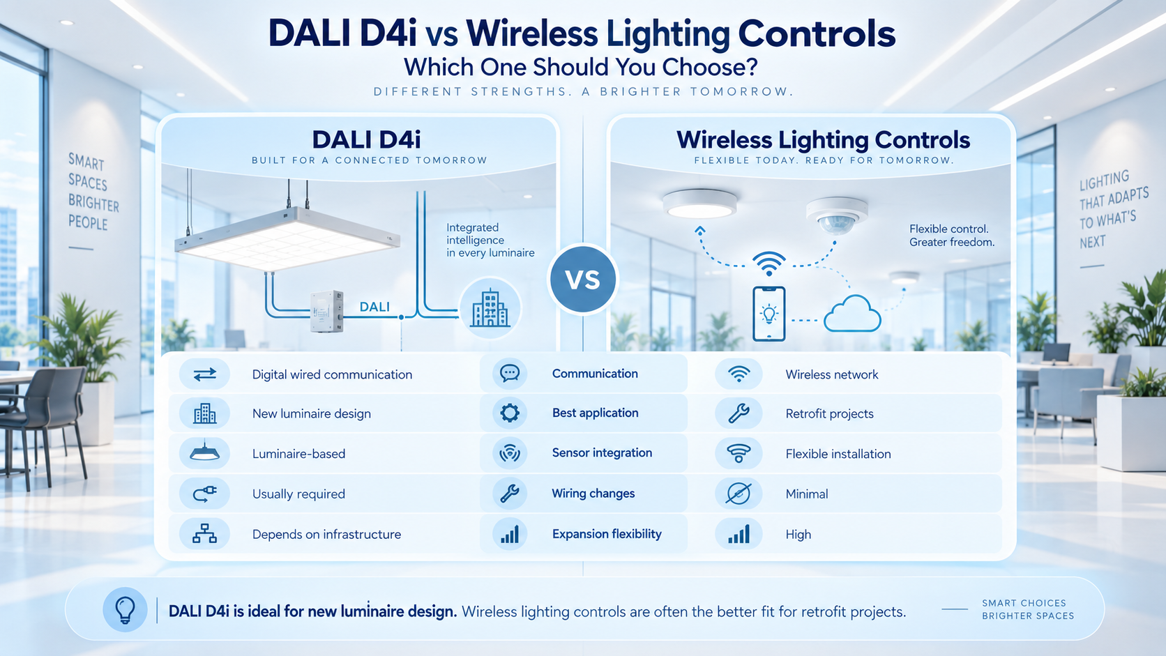 Comparison between DALI D4i and wireless lighting control systems Comparison between DALI D4i and wireless lighting control systems