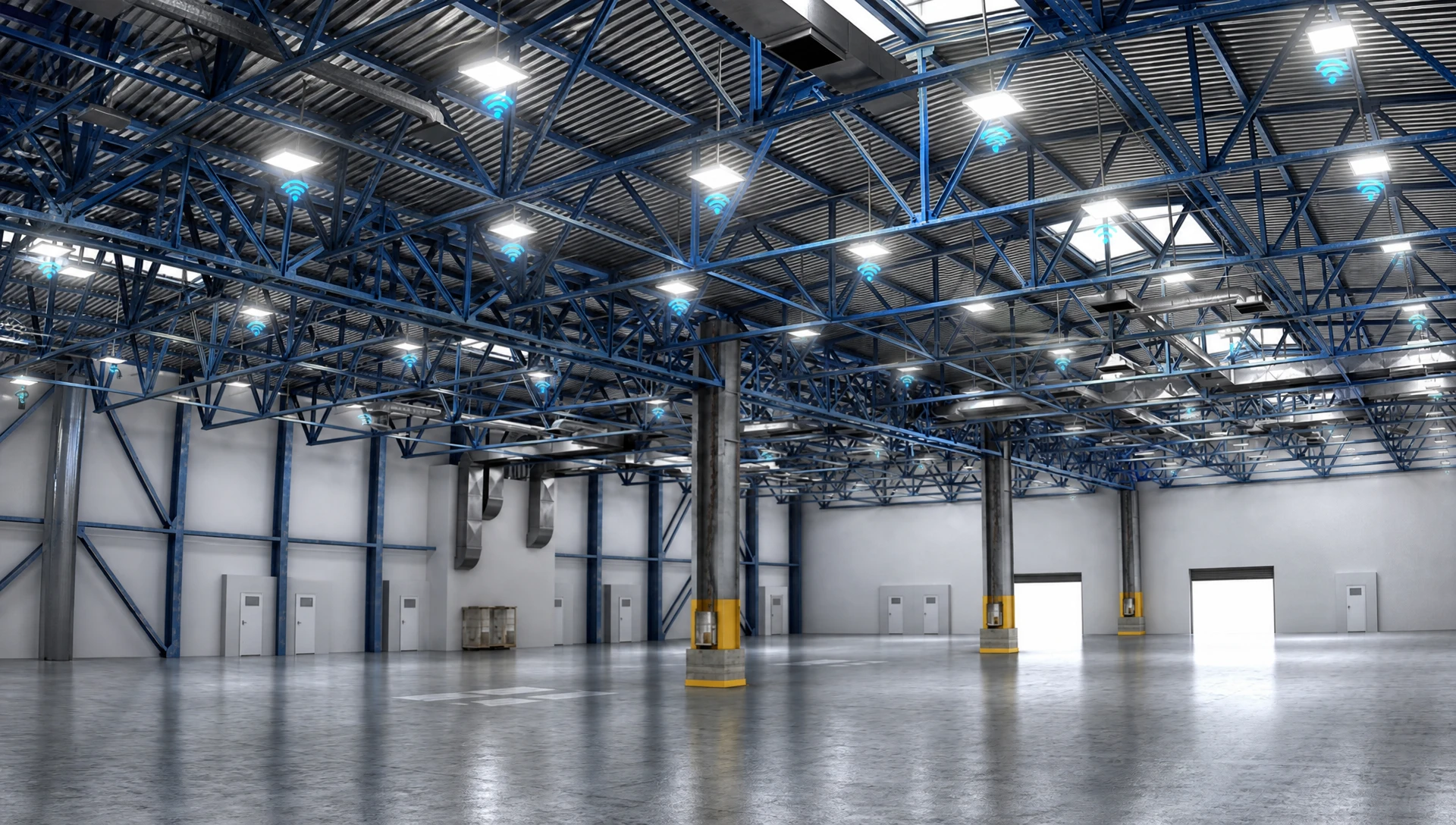 Smart high-bay LED lighting control system in modern industrial warehouse