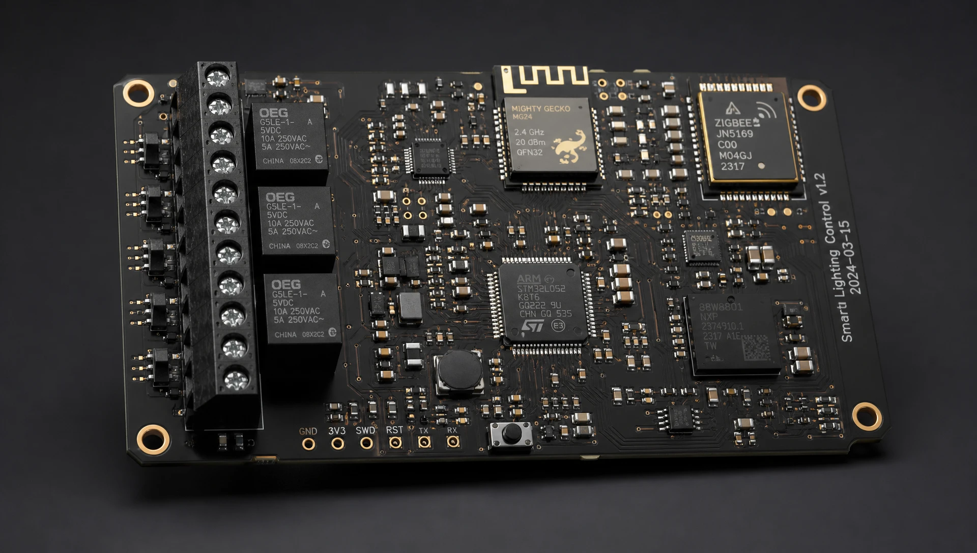 Compact OEM smart home automation lighting control PCBA module with Zigbee and Matter microchip