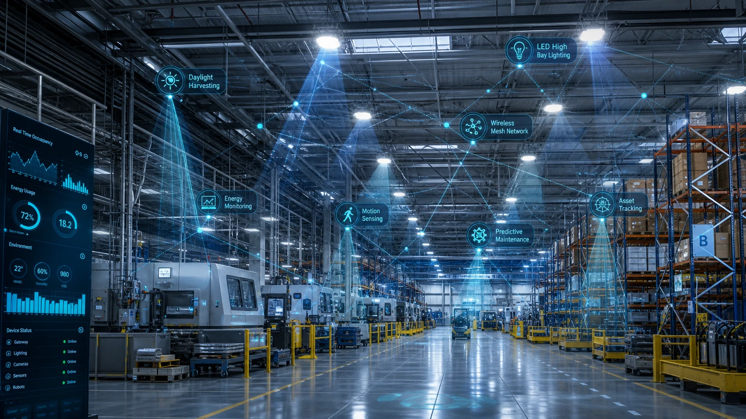 Automated lighting controls in a smart factory environment